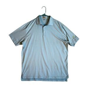 Peter Millar Polo Shirt Mens Large Blue Striped Golf Shirt Embroidered